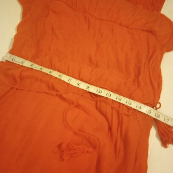 - AGB orange sleeveless high low dress with tassel belt and ruffle accents - Picture 12 of 12